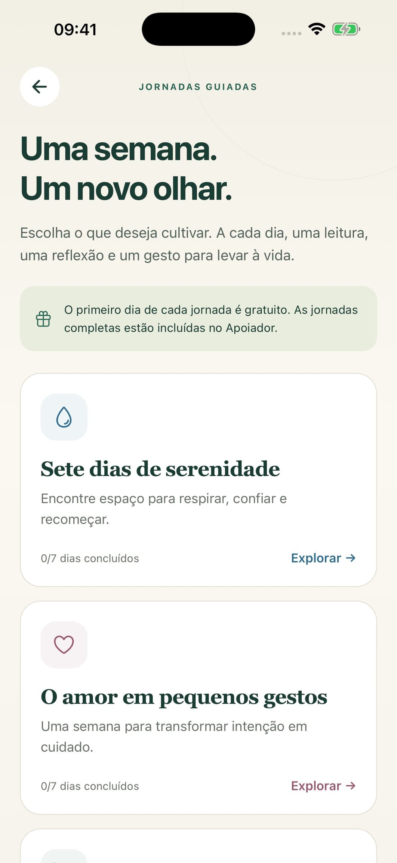 Prévia 5.0: jornadas guiadas de sete dias, com primeiro dia gratuito e acesso completo pelo Apoiador
