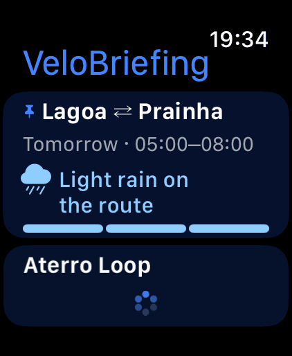 Tela do VeloBriefing no Apple Watch 4